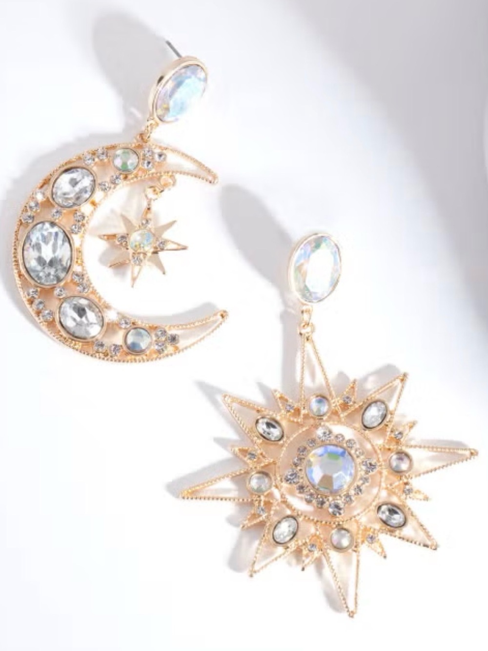 MOON AND SUN CRYSTAL DROP GOLD-TONE FASHION EARRINGS 🌟NWT🌟